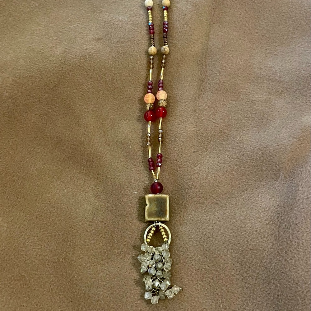 2/35 or $25 Partially Upcycled Necklace - Handmade with glass, crystal, & stones
